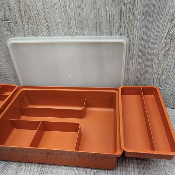Tupperware TupperCraft 1421 Sewing Kit Craft Tackle 4pc Organizer Orange 1421-6 - Picture 3 of 10